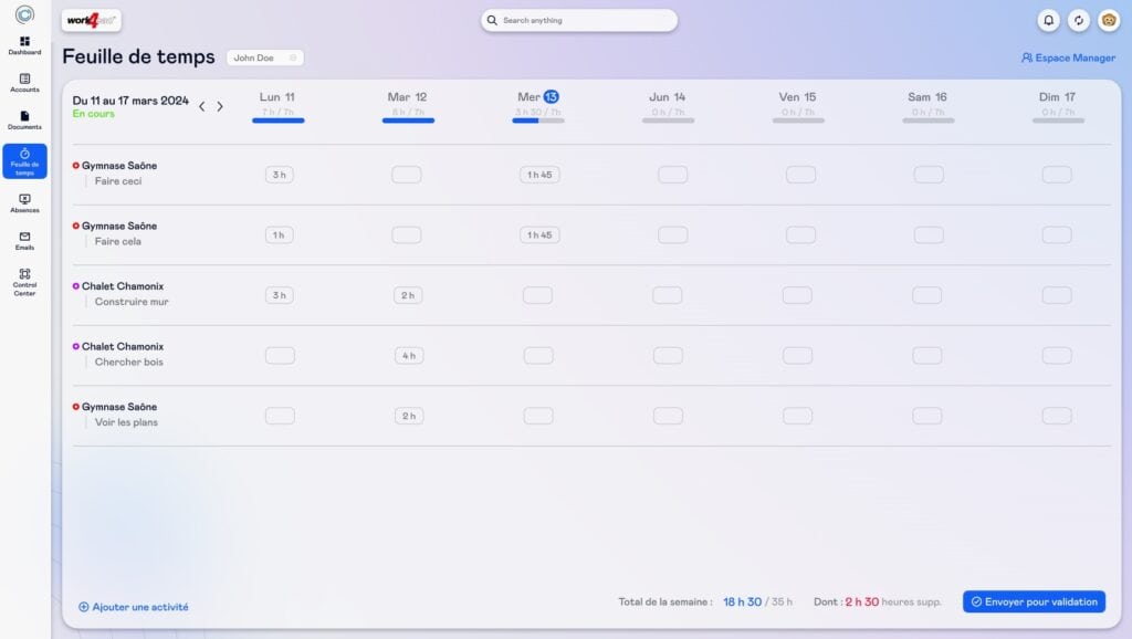 module feuille de temps circle crm