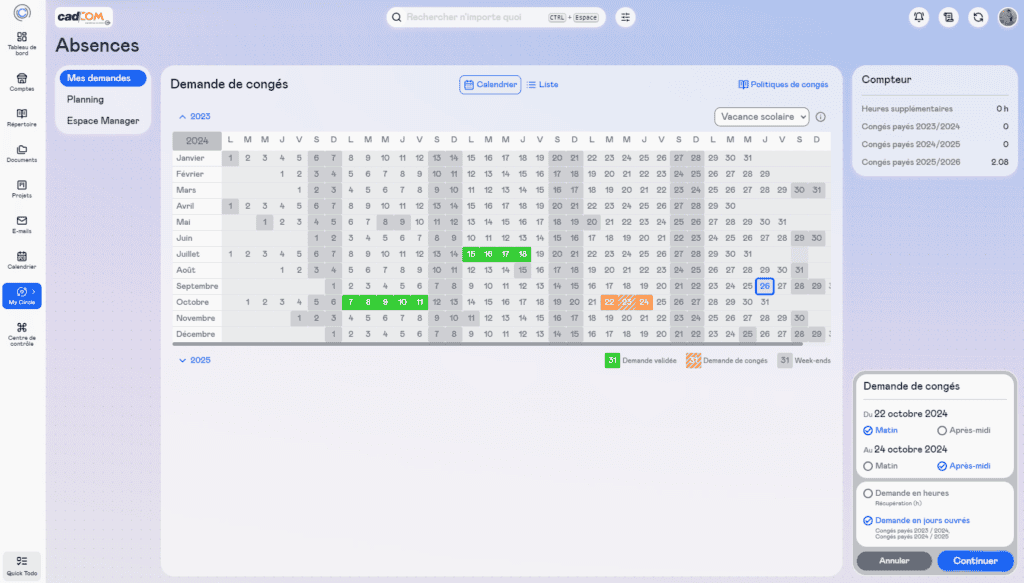 module abscences circle crm